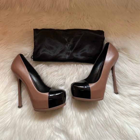 Yves Saint Laurent Shoes - YSL Tribtoo Patent Cap Toe Leather Platform Pumps